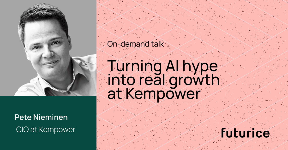 On-demand talk promotional image about turning AI hype into real growth at Kempower, featuring a portrait on pink background.