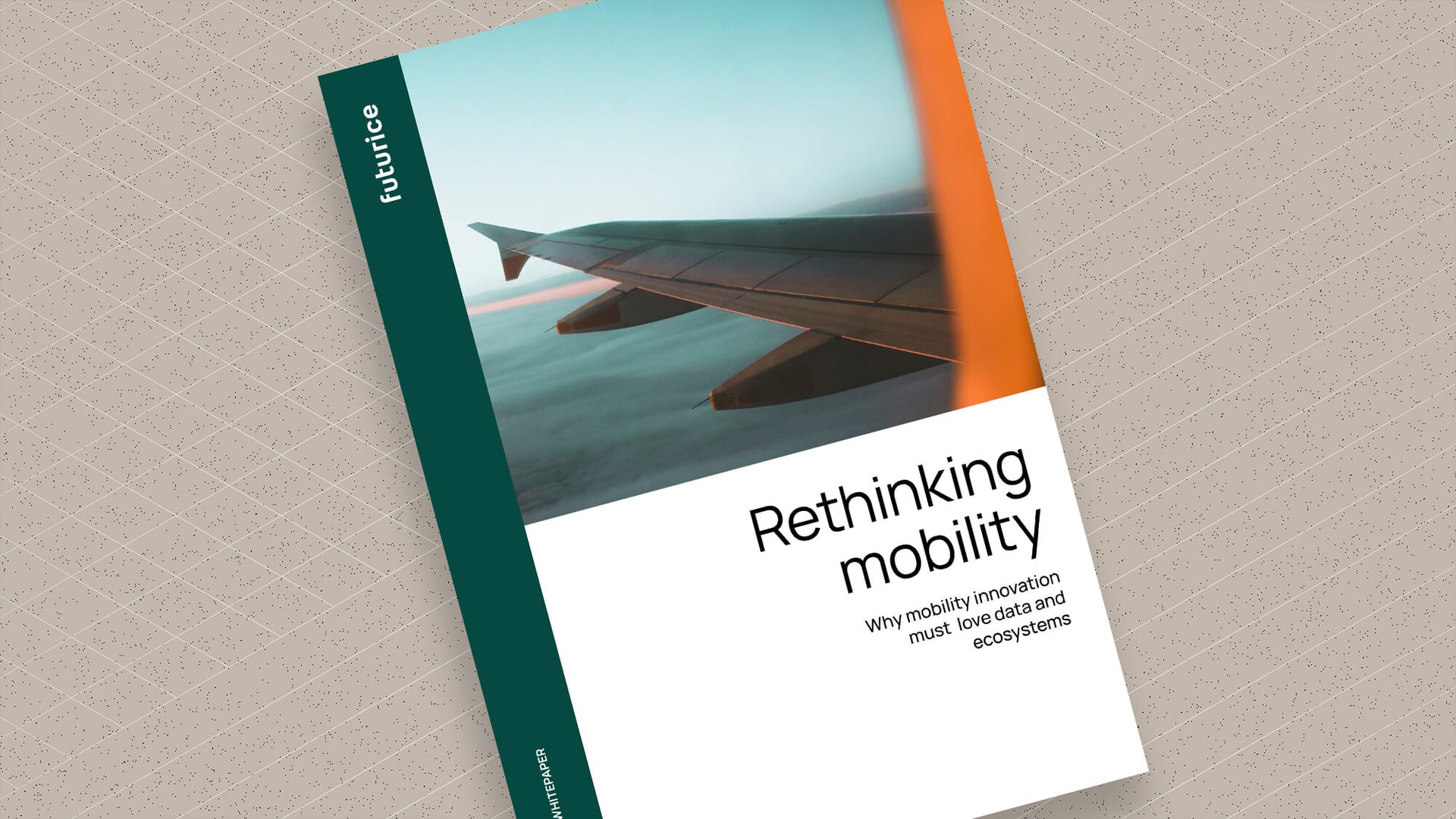 Book cover showing airplane wing with "Rethinking mobility" title and "futurice" branding on green sidebar.