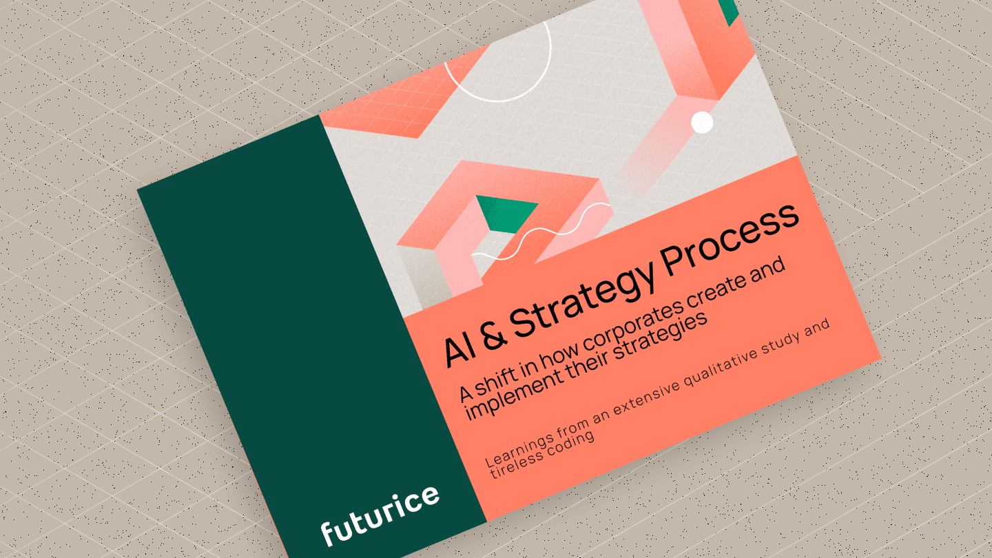Modern business document with coral and green design featuring "AI & Strategy Process" title by Futurice