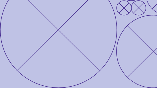 Abstract geometric design with purple circles and crossed lines on a light lavender background.