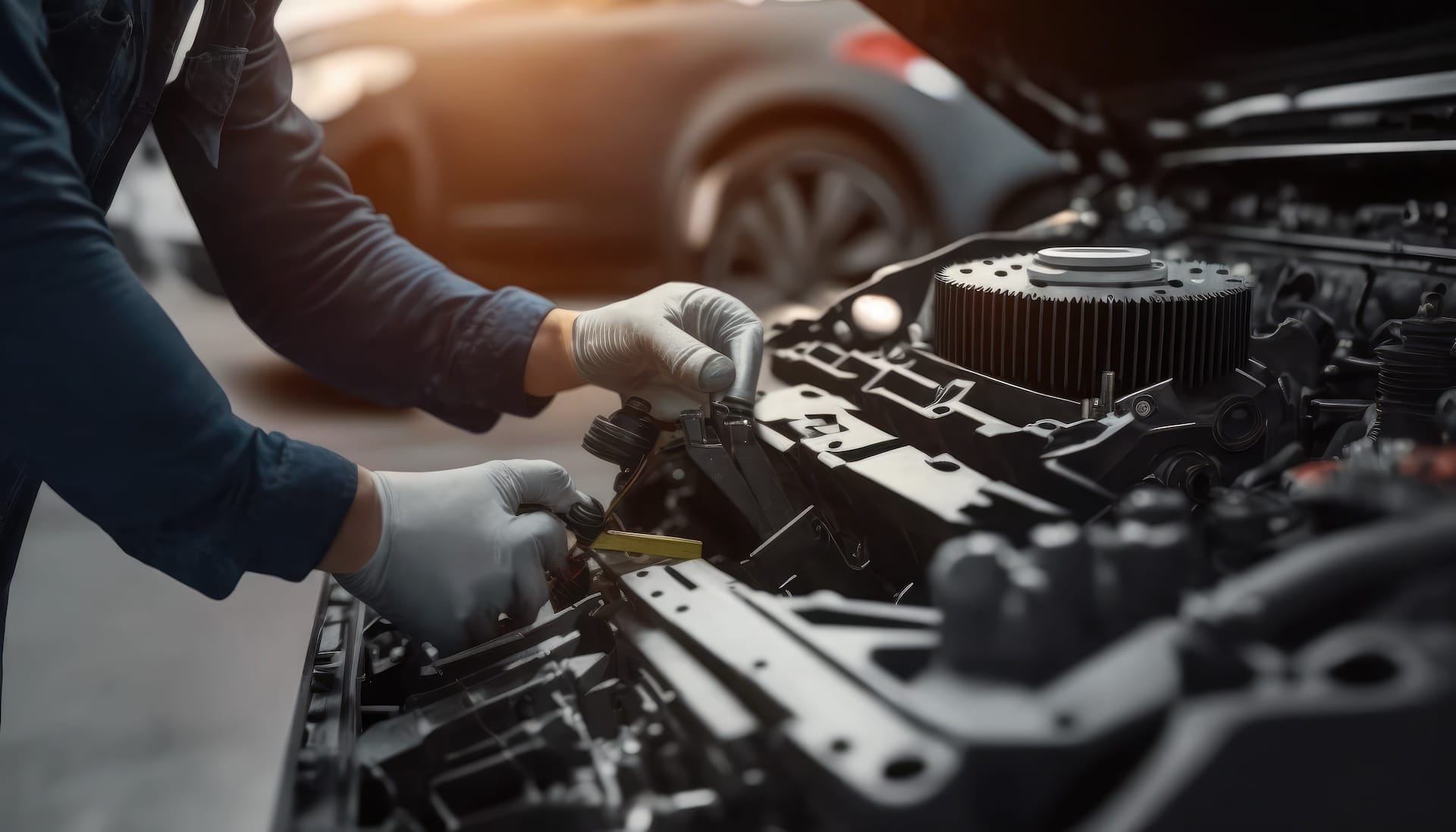 A man checking the automotive vehicle parts
